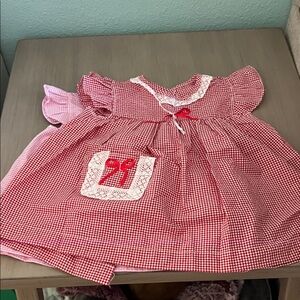Red Gingham Baby Dress with Lace Trim
